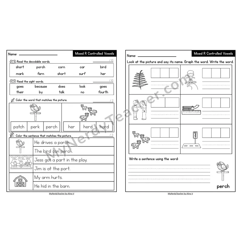 Decodable Look-Alike Words and Sentences Worksheet — Mixed Phonics Review