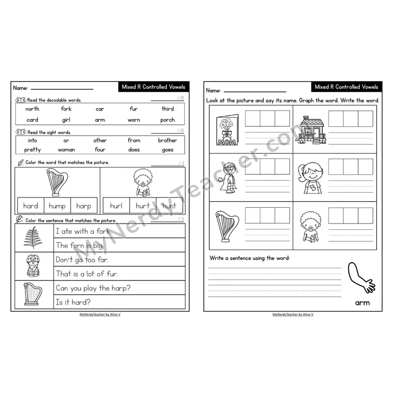 Decodable Look-Alike Words and Sentences Worksheet — Mixed Phonics Review