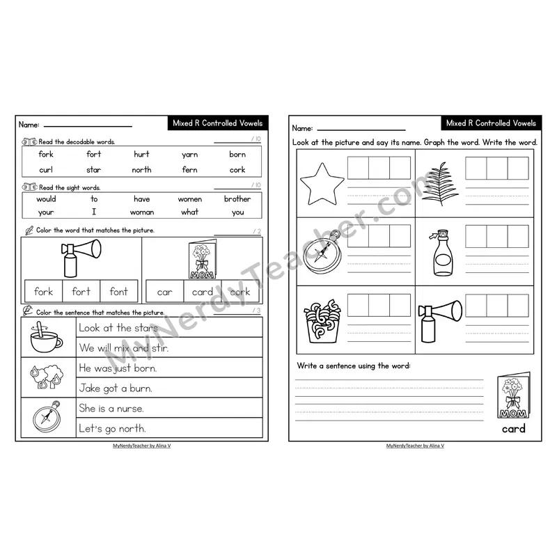 Decodable Look-Alike Words and Sentences Worksheet — Mixed Phonics Review