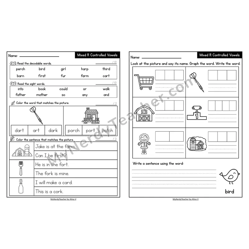 Decodable Look-Alike Words and Sentences Worksheet — Mixed Phonics Review