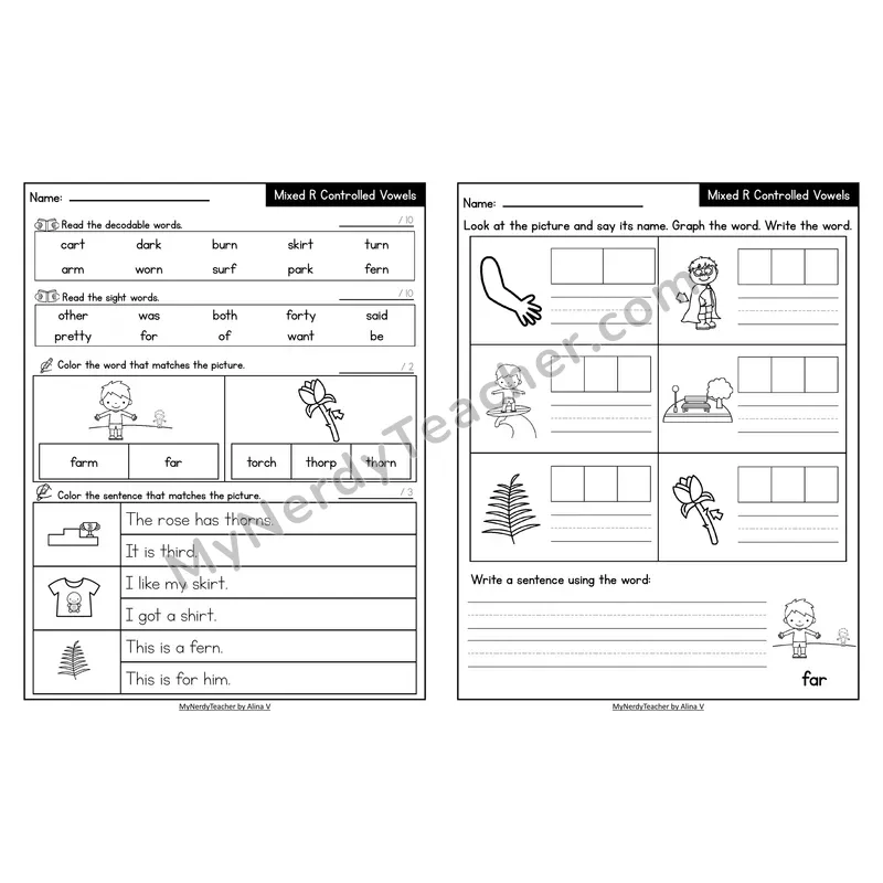 Decodable Look-Alike Words and Sentences Worksheet — Mixed Phonics Review
