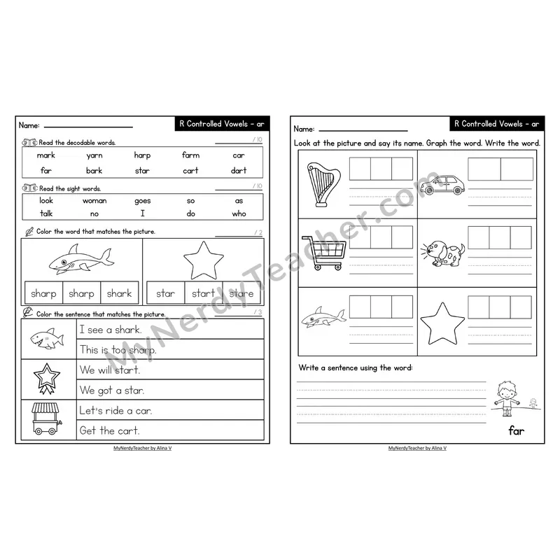 Decodable Look-Alike Words and Sentences Worksheet — ar R-Controlled Vowel
