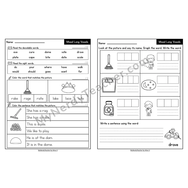 Decodable Look-Alike Words and Sentences Worksheet — Mixed Long Vowels VCe