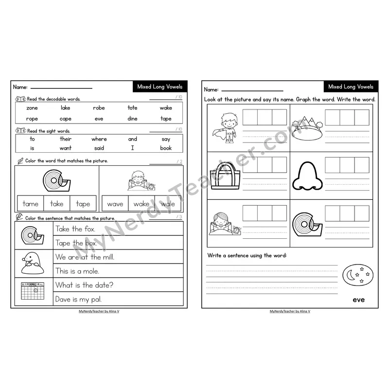 Decodable Look-Alike Words and Sentences Worksheet — Mixed Long Vowels VCe