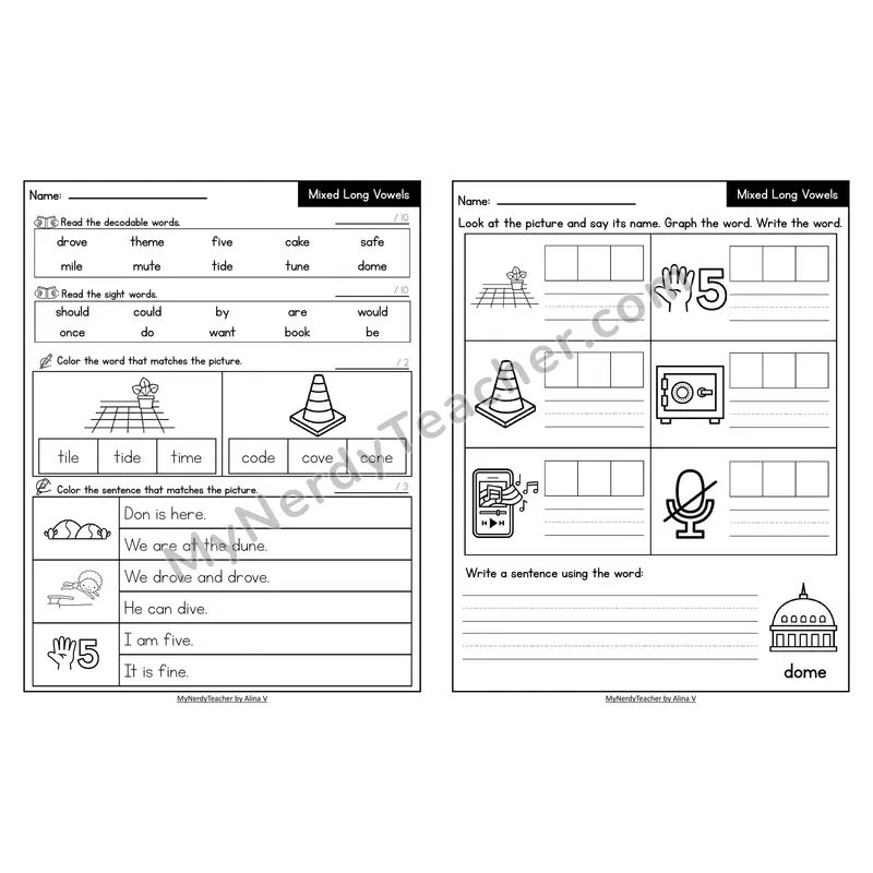Decodable Look-Alike Words and Sentences Worksheet — Mixed Long Vowels VCe