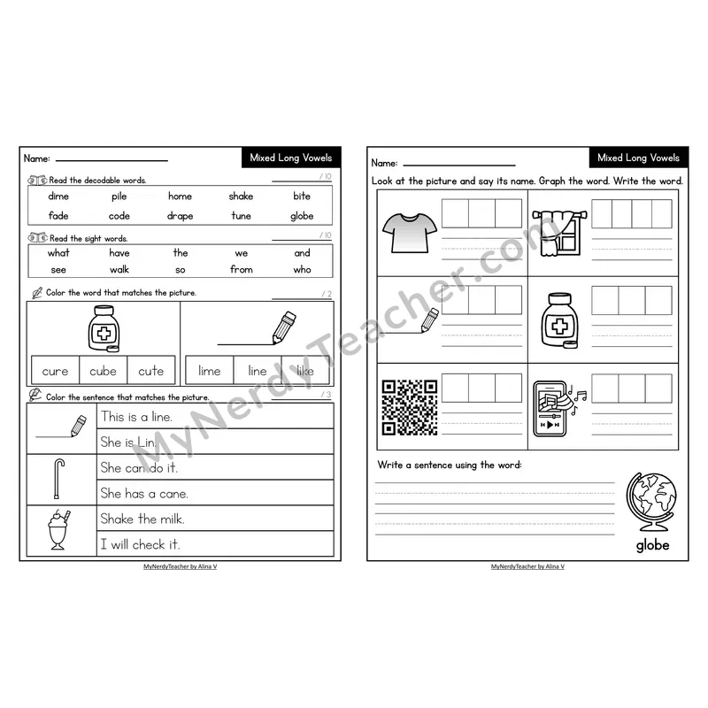 Decodable Look-Alike Words and Sentences Worksheet — Mixed Long Vowels VCe