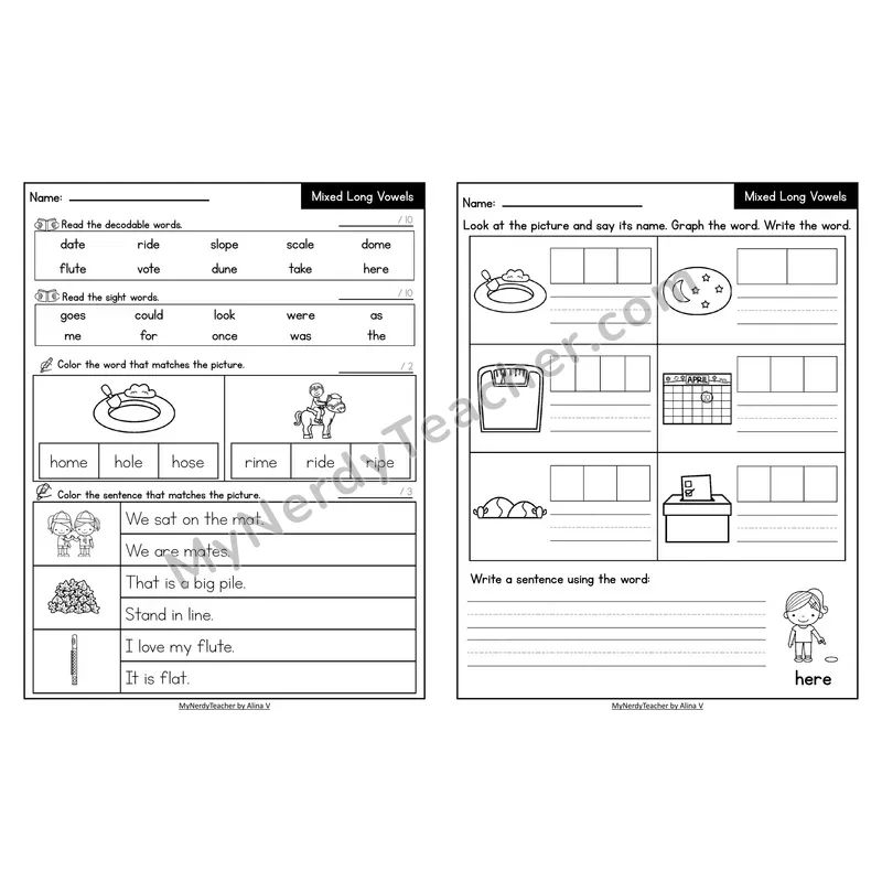 Decodable Look-Alike Words and Sentences Worksheet — Mixed Long Vowels VCe