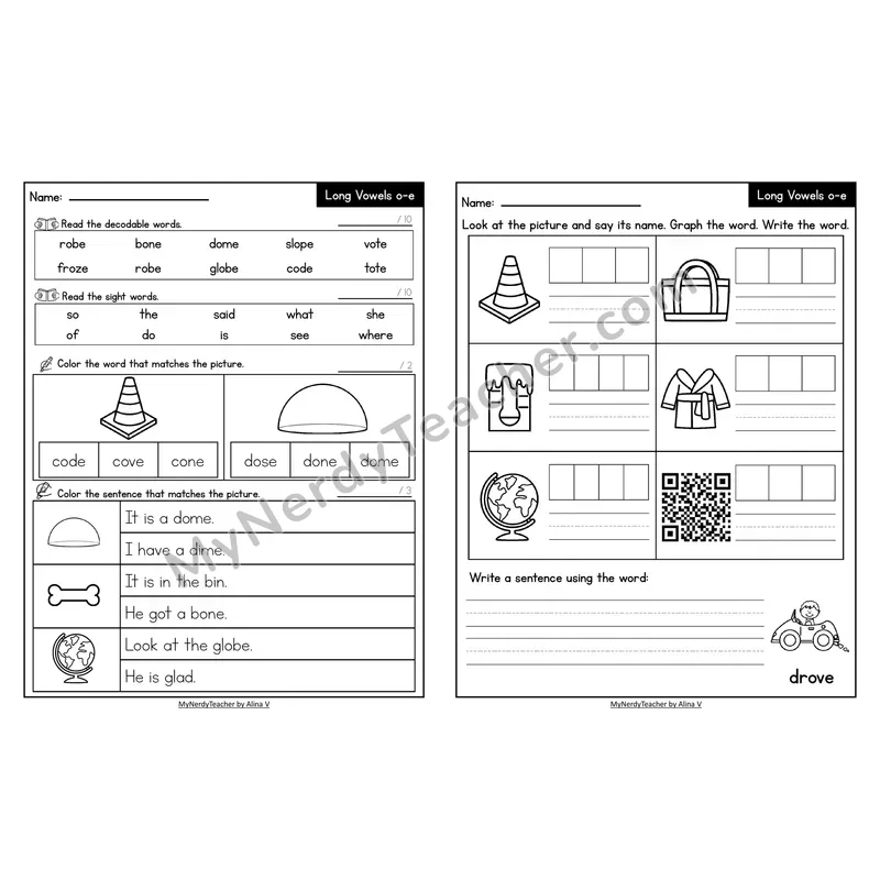 Decodable Look-Alike Words and Sentences Worksheet — o_e Long O