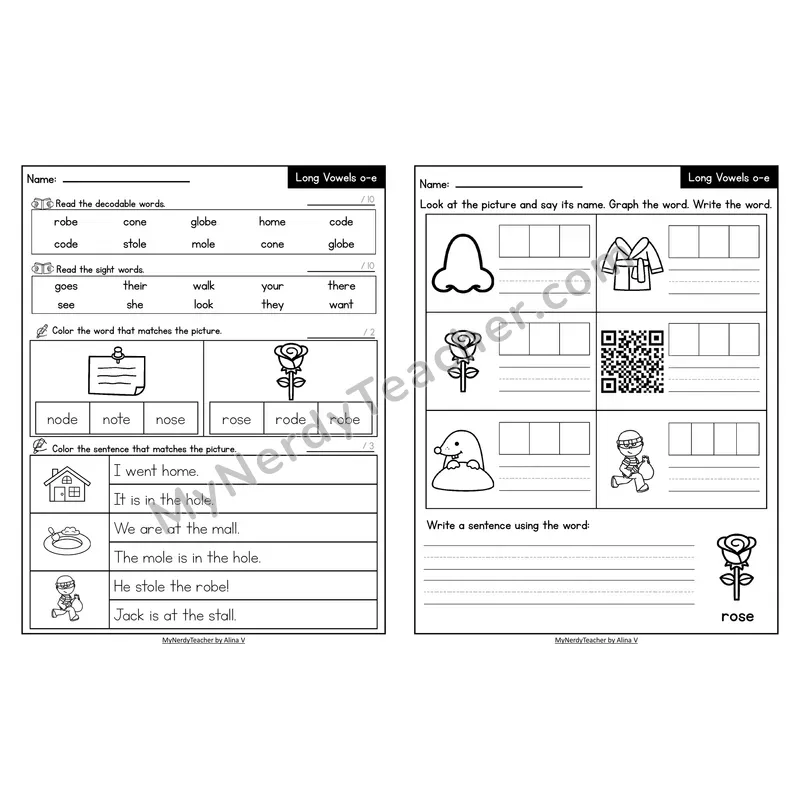 Decodable Look-Alike Words and Sentences Worksheet — o_e Long O