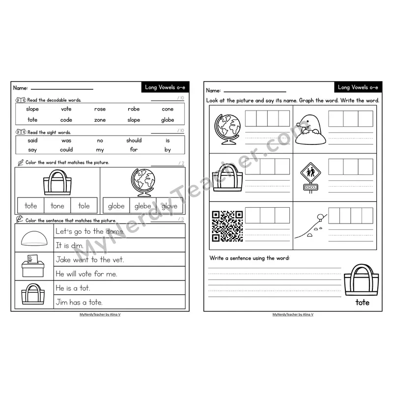 Decodable Look-Alike Words and Sentences Worksheet — o_e Long O