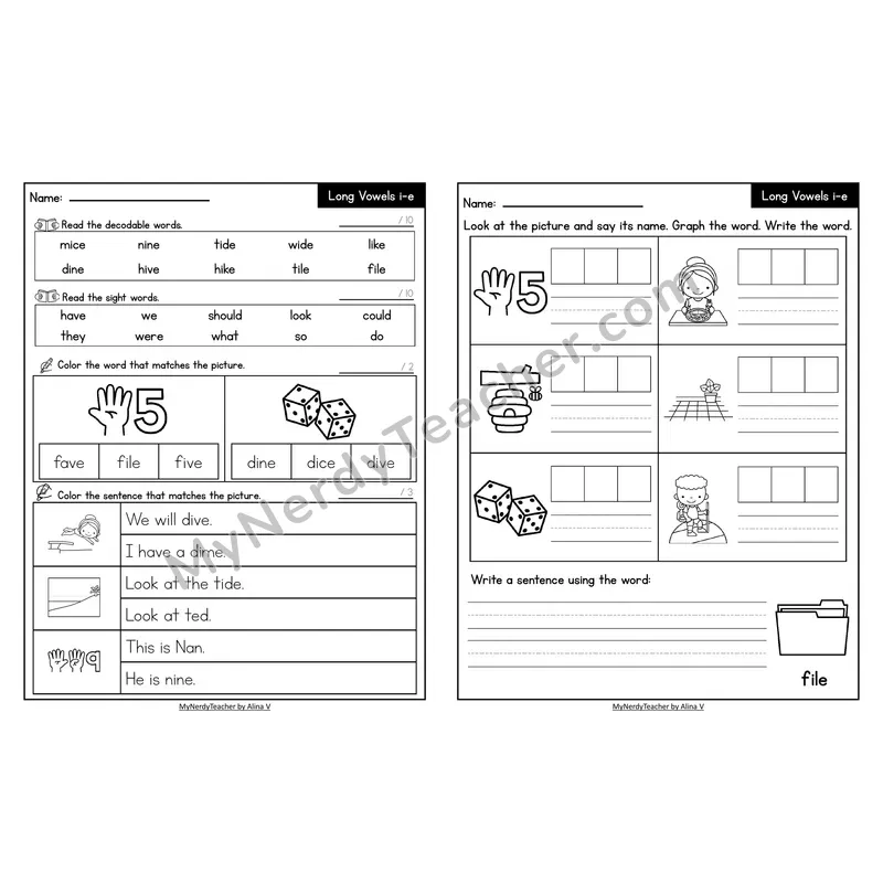 Decodable Look-Alike Words and Sentences Worksheet — i_e Long I
