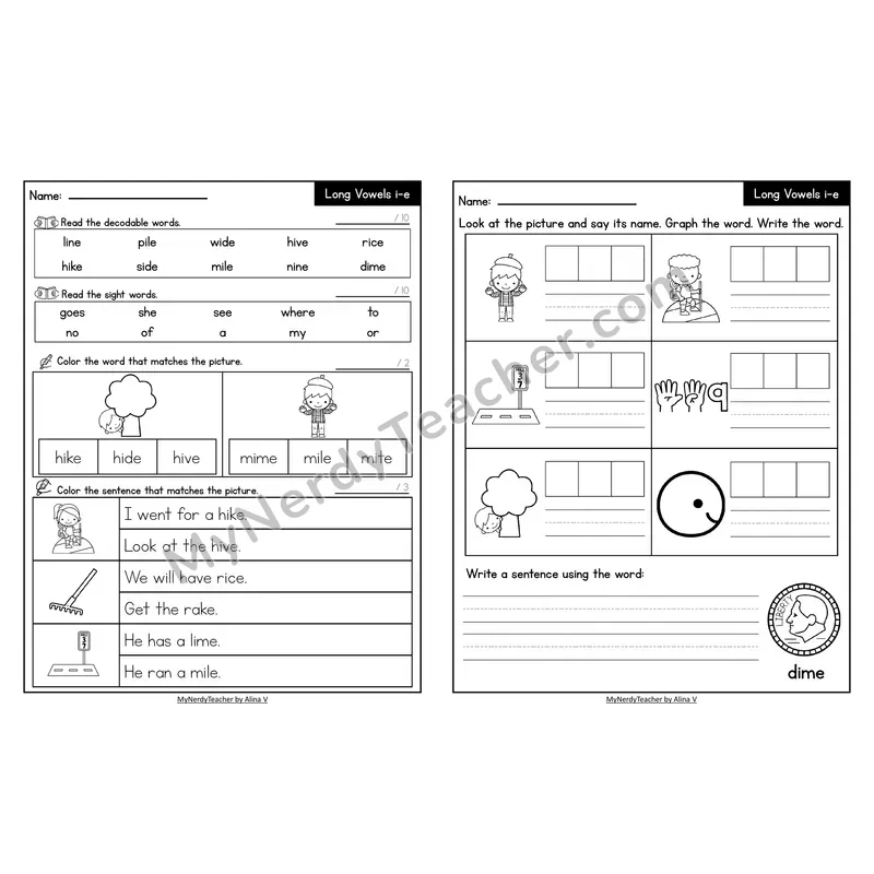 Decodable Look-Alike Words and Sentences Worksheet — i_e Long I