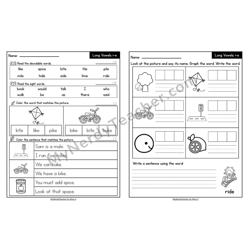 Decodable Look-Alike Words and Sentences Worksheet — i_e Long I
