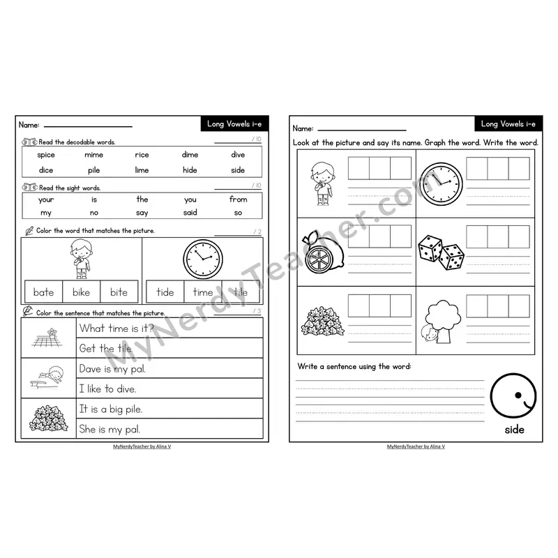 Decodable Look-Alike Words and Sentences Worksheet — i_e Long I