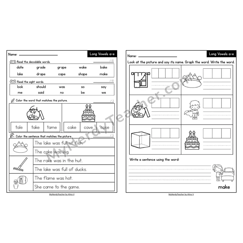 Decodable Look-Alike Words and Sentences Worksheet — a_e Long A