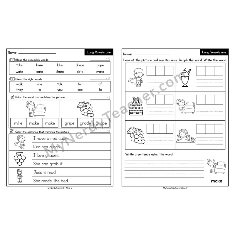 Decodable Look-Alike Words and Sentences Worksheet — a_e Long A