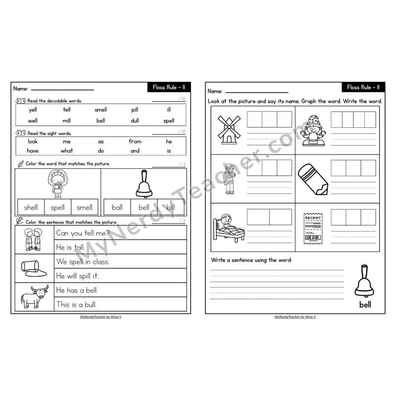 Decodable Look-Alike Words and Sentences Worksheet — Floss Rule