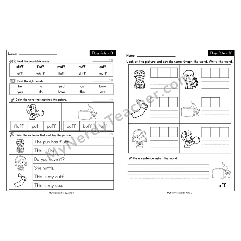Decodable Look-Alike Words and Sentences Worksheet — Floss Rule