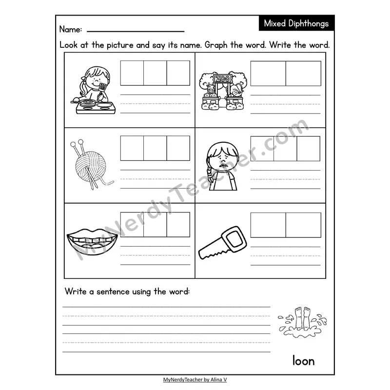 Decodable Look-Alike Words and Sentences Worksheet — Mixed Diphthongs Review