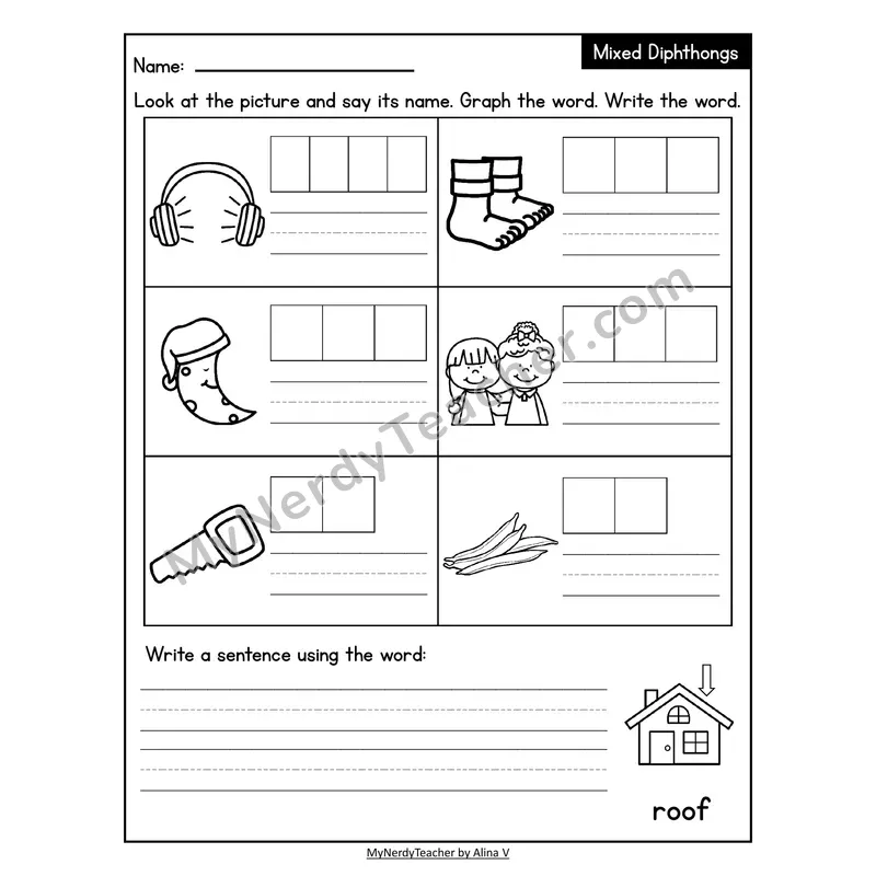 Decodable Look-Alike Words and Sentences Worksheet — Mixed Diphthongs Review