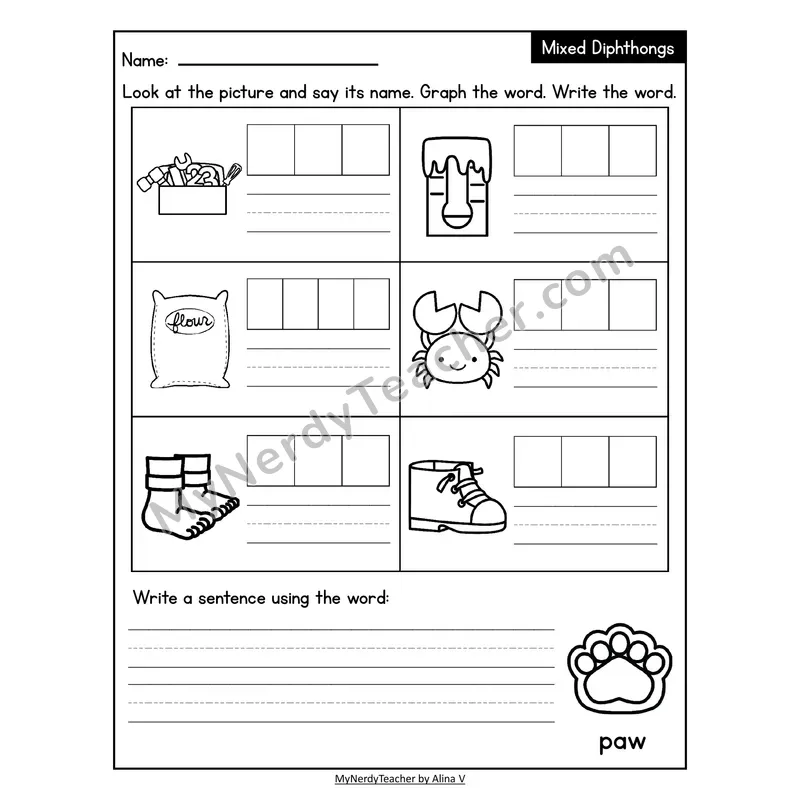 Decodable Look-Alike Words and Sentences Worksheet — Mixed Diphthongs Review