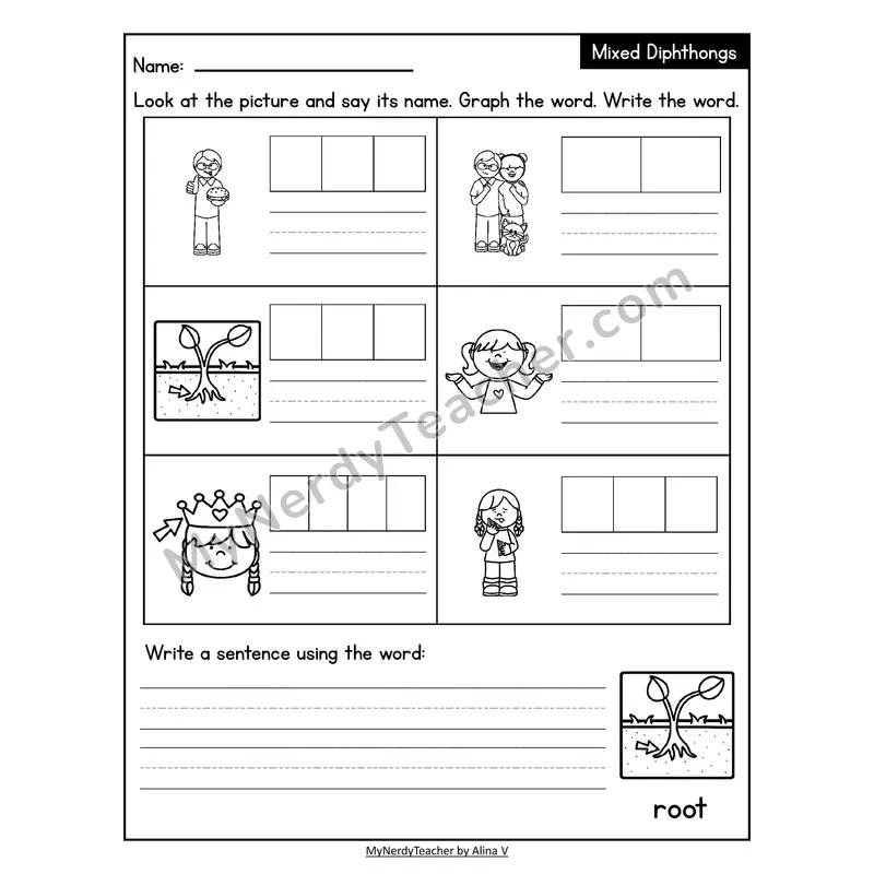 Decodable Look-Alike Words and Sentences Worksheet — Mixed Diphthongs Review