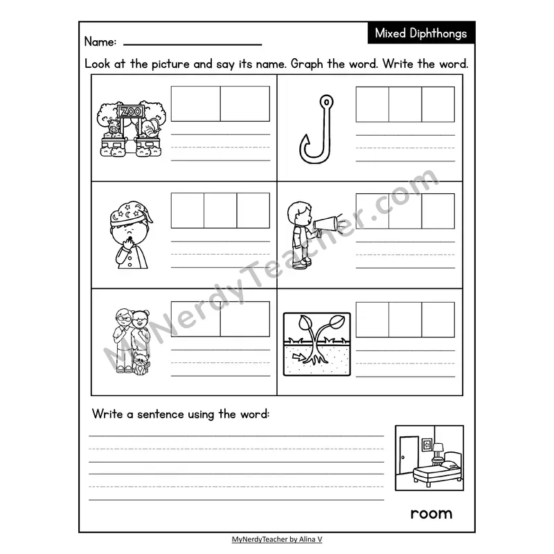 Decodable Look-Alike Words and Sentences Worksheet — Mixed Diphthongs Review