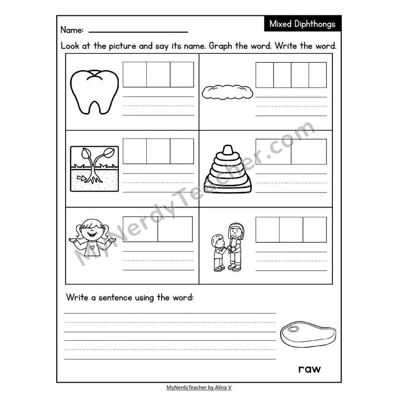 Decodable Look-Alike Words and Sentences Worksheet — Mixed Diphthongs Review