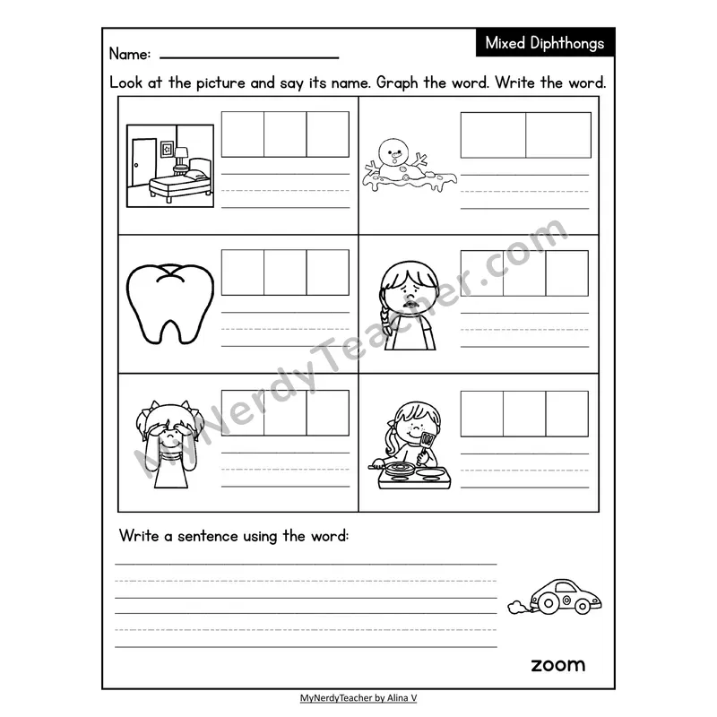 Decodable Look-Alike Words and Sentences Worksheet — Mixed Diphthongs Review
