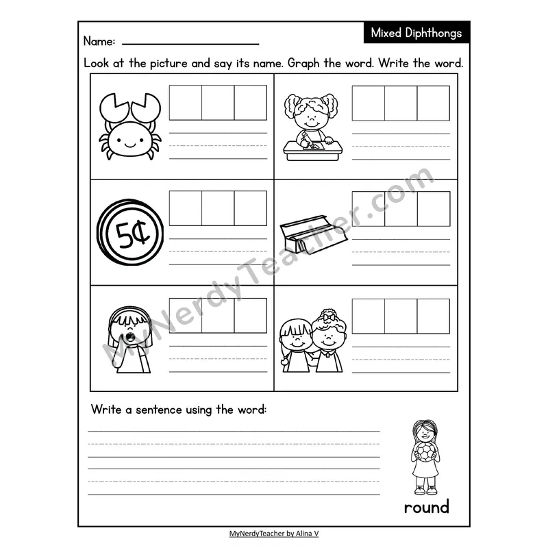 Decodable Look-Alike Words and Sentences Worksheet — Mixed Diphthongs Review