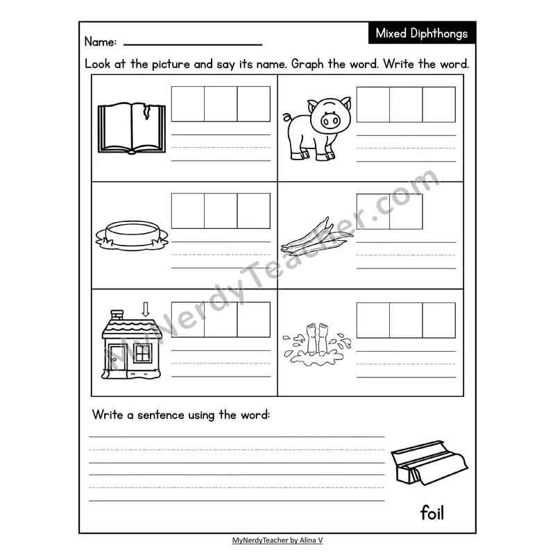 Decodable Look-Alike Words and Sentences Worksheet — Mixed Diphthongs Review