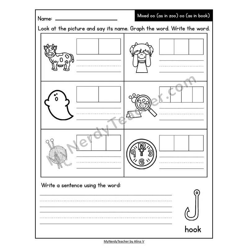 Decodable Look-Alike Words and Sentences Worksheet — Mixed oo /oo/ and /oo/