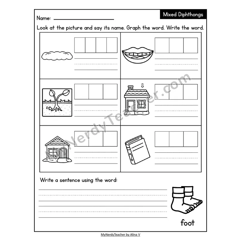 Decodable Look-Alike Words and Sentences Worksheet — Mixed Diphthongs Review