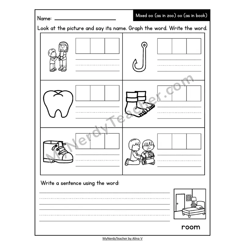 Decodable Look-Alike Words and Sentences Worksheet — Mixed oo /oo/ and /oo/