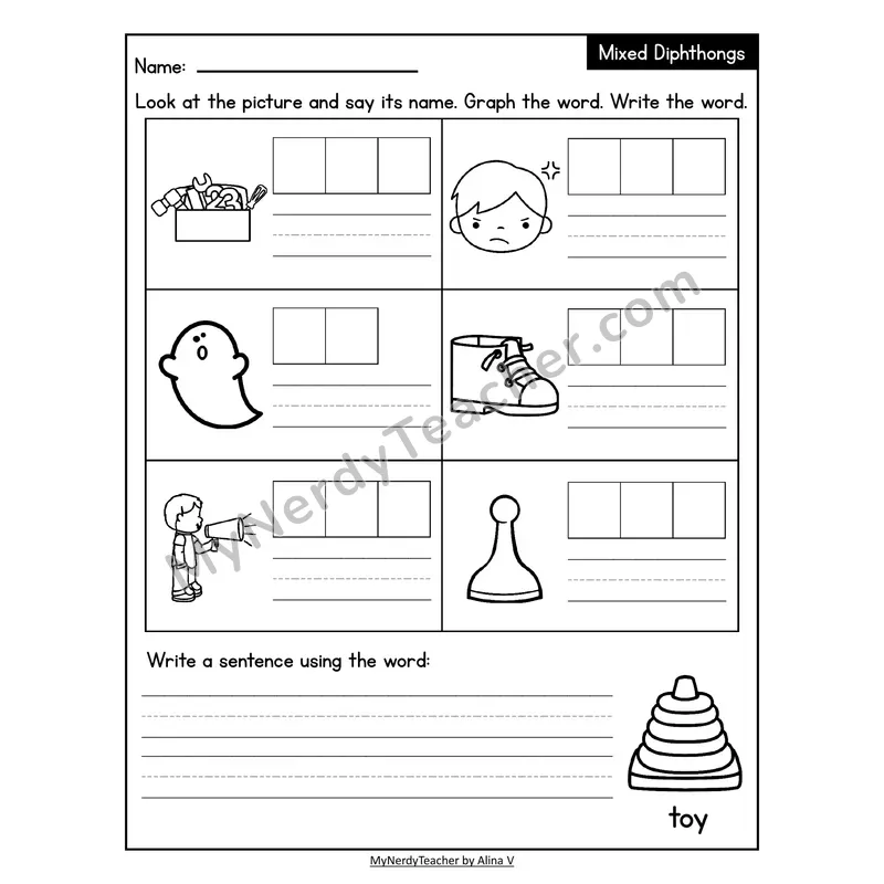 Decodable Look-Alike Words and Sentences Worksheet — Mixed Diphthongs Review