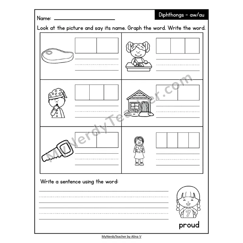Decodable Look-Alike Words and Sentences Worksheet — aw/au Vowel Pair