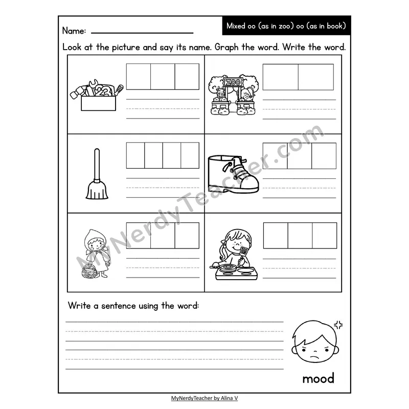 Decodable Look-Alike Words and Sentences Worksheet — Mixed oo /oo/ and /oo/