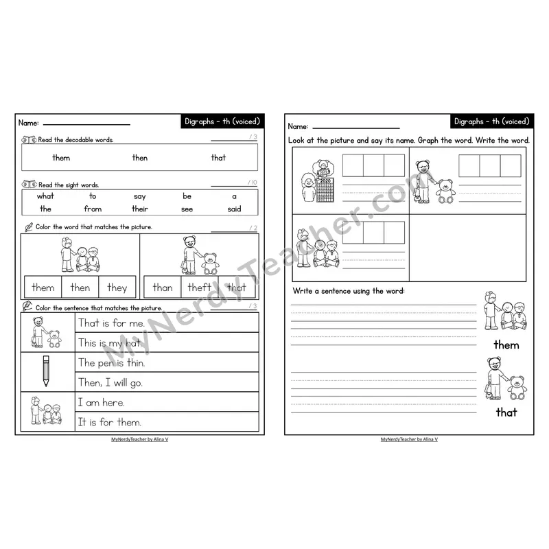 Decodable Look-Alike Words and Sentences Worksheet — Voiced th Digraph