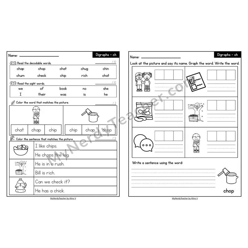 Decodable Look-Alike Words and Sentences Worksheet — ch Digraph