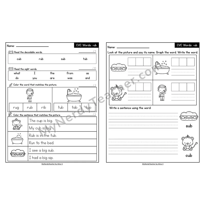 Decodable Look-Alike Words and Sentences Worksheet — Short U CVC