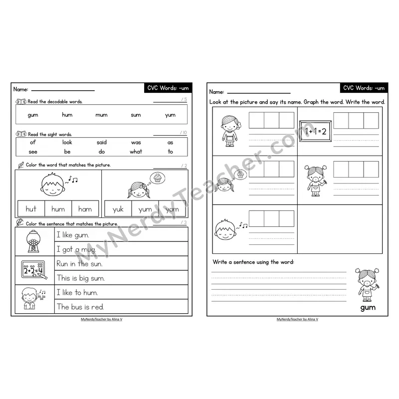 Decodable Look-Alike Words and Sentences Worksheet — Short U CVC
