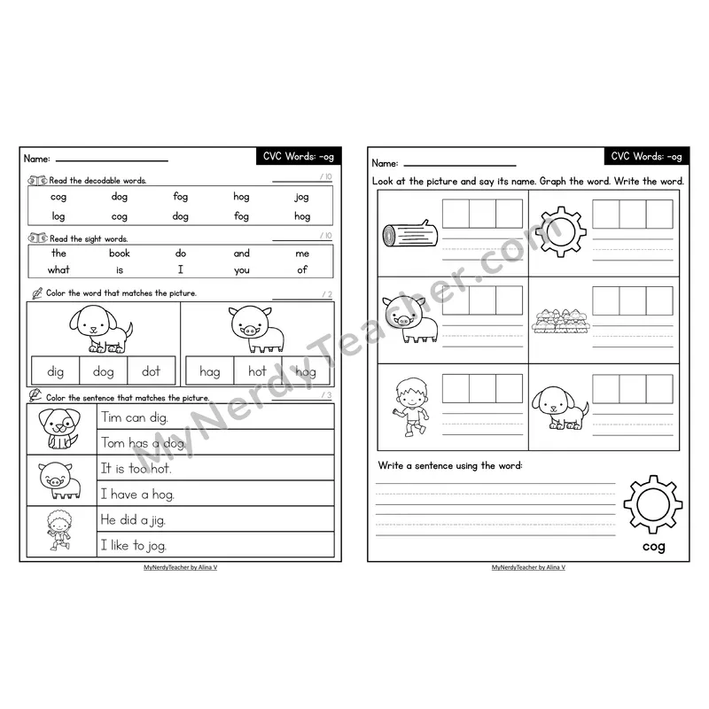 Decodable Look-Alike Words and Sentences Worksheet — Short O CVC