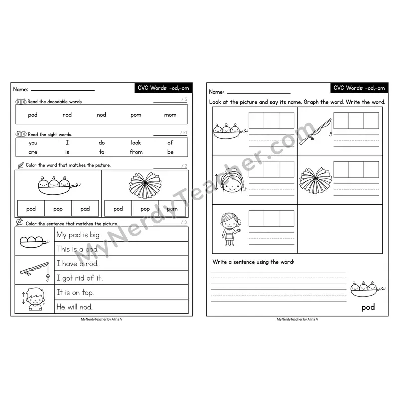 Decodable Look-Alike Words and Sentences Worksheet — Short O CVC