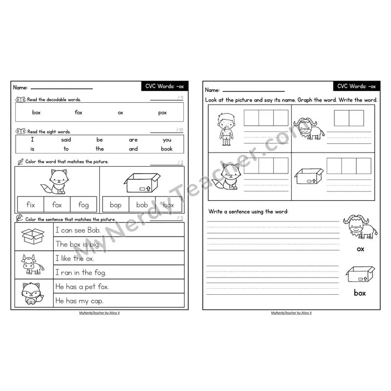 Decodable Look-Alike Words and Sentences Worksheet — Short O CVC