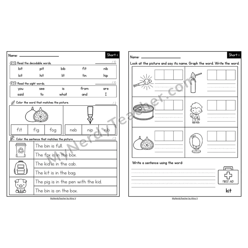 Decodable Look-Alike Words and Sentences Worksheet — Short I CVC Review