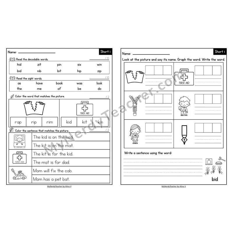 Decodable Look-Alike Words and Sentences Worksheet — Short I CVC Review