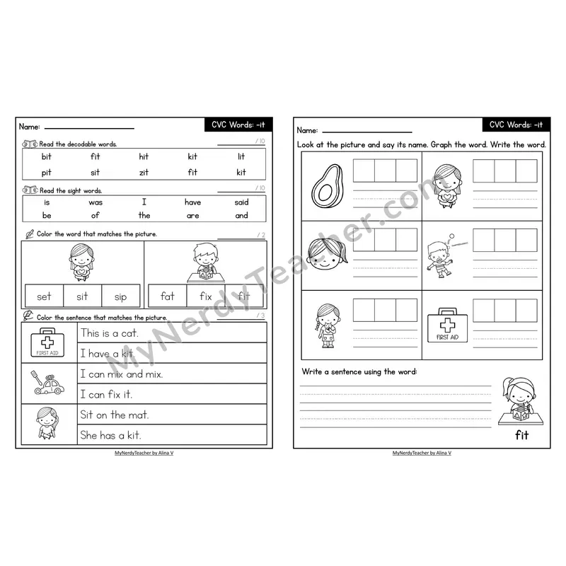 Decodable Look-Alike Words and Sentences Worksheet — Short I CVC