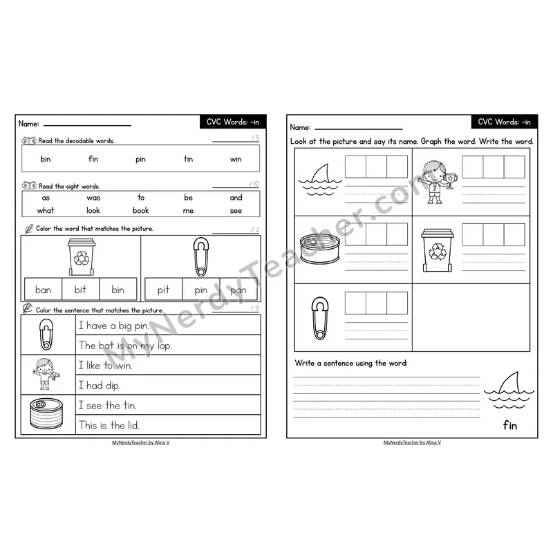 Decodable Look-Alike Words and Sentences Worksheet — Short I CVC