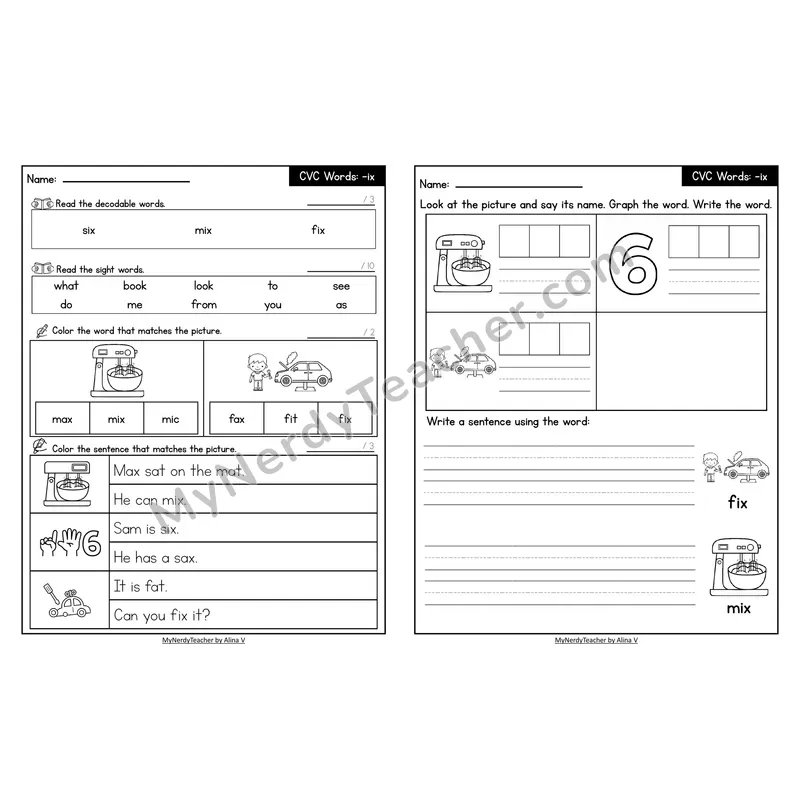 Decodable Look-Alike Words and Sentences Worksheet — Short I CVC