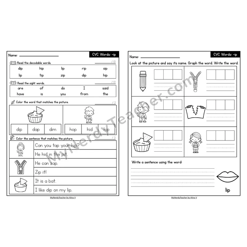 Decodable Look-Alike Words and Sentences Worksheet — Short I CVC